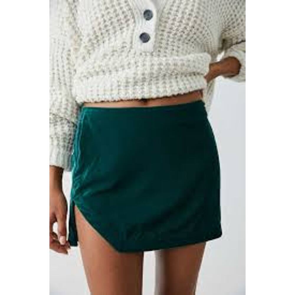 FREE PEOPLE Annalise Mini Skirt SEXY ACADEMIA Dark Teal Velvet Size 0 XS